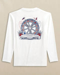 The back view of the Southern Tide Kids Keep It Reel Performance Long Sleeve T-Shirt by Southern Tide - Classic White