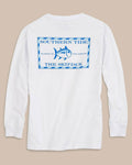 The back view of the Southern Tide Kids Long Sleeve Original Skipjack T-Shirt by Southern Tide - Classic White