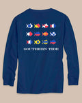 The back view of the Southern Tide Kids Nautical Flags Long Sleeve T-Shirt by Southern Tide - Nautical Blue