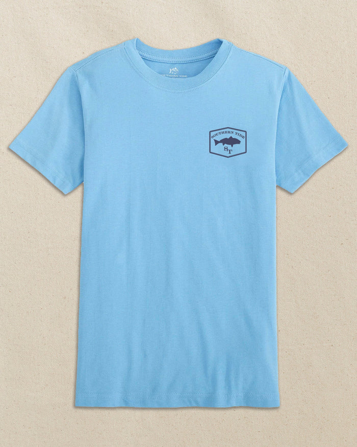 The front view of the Southern Tide Kids Redfish Short Sleeve T-Shirt by Southern Tide - Ocean Channel