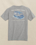 The back view of the Southern Tide Kids Scout Adventure Short Sleeve T-Shirt by Southern Tide - Heather Grey