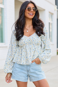 Kileigh Blue Floral Long Sleeve Babydoll Top SALE FINAL SALE