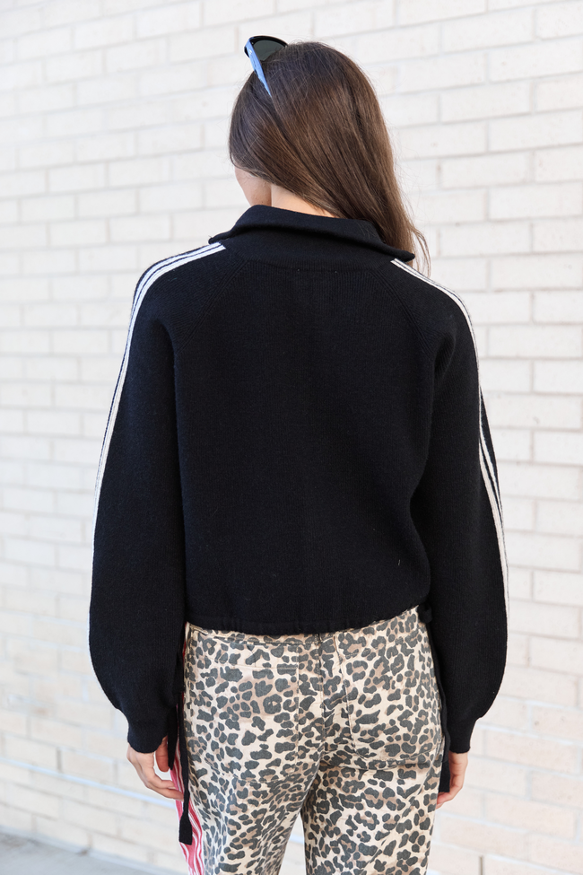 Kimmy Black with Ivory Stripes Full Zip Sweater FINAL SALE