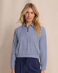 The front view of the Southern Tide Kira Half Zip Stripe Pullover by Southern Tide - Dress Blue