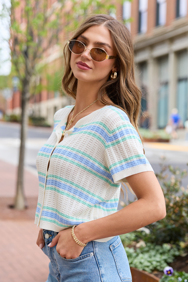 Korah Blue And Turquoise Stripe Cardigan Top