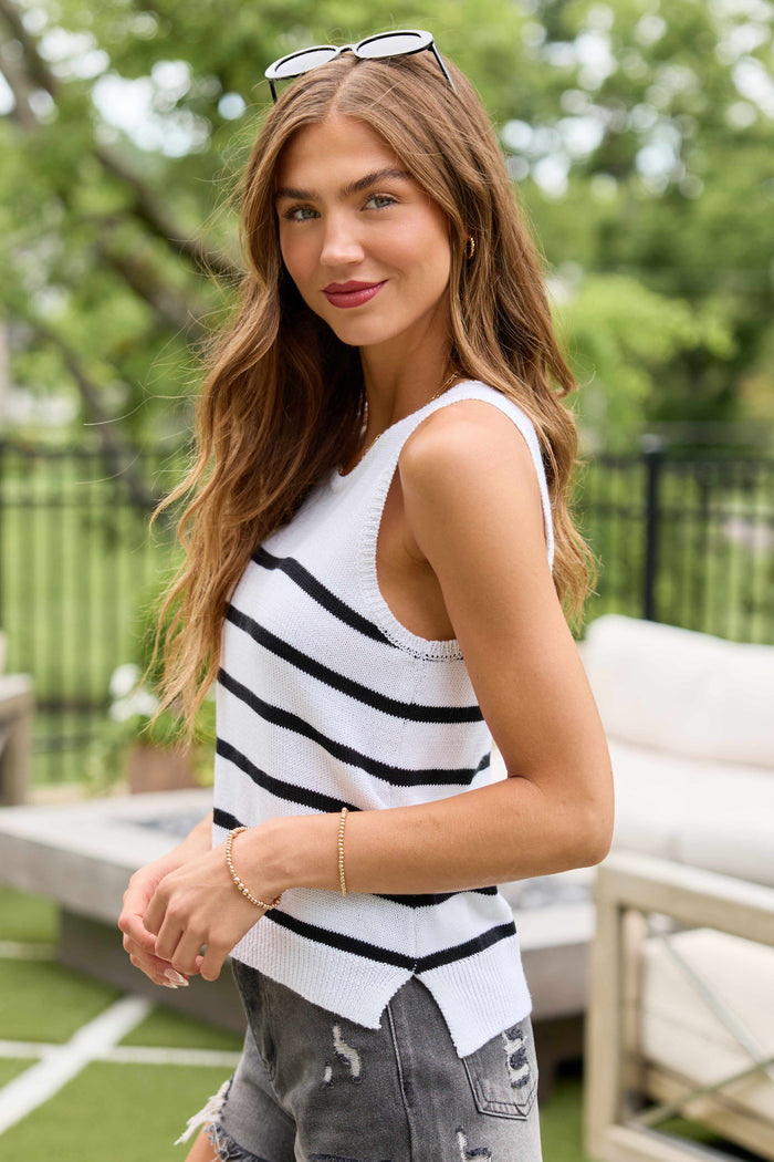 Krissy White And Black Stripe Sweater Tank FINAL SALE