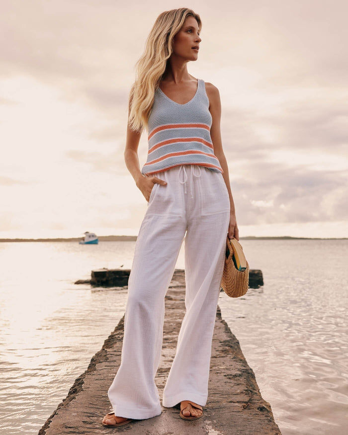 The front view of the Southern Tide Laken Wide Leg Pant by Southern Tide - Classic White