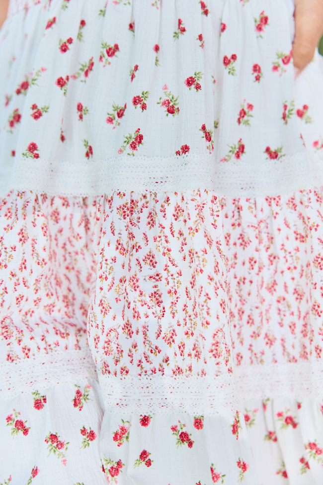 Lakin Red Floral Tiered Dress