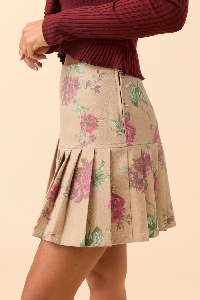 Lana Brown Floral Pleated Skirt FINAL SALE