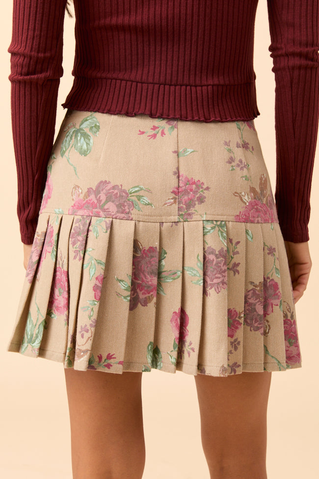 Lana Brown Floral Pleated Skirt FINAL SALE