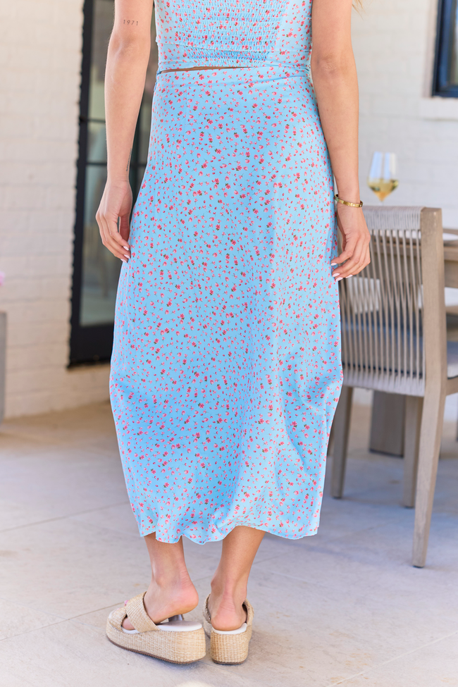 Lauren Blue Rose Print Midi Skirt FINAL SALE