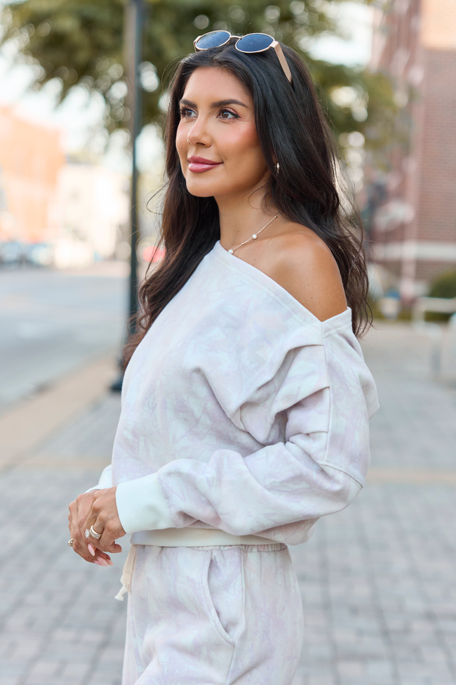 Learn As You Go Camo Off The Shoulder Fleece Sweatshirt