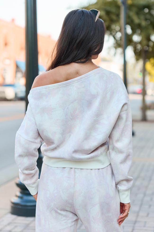 Learn As You Go Camo Off The Shoulder Fleece Sweatshirt