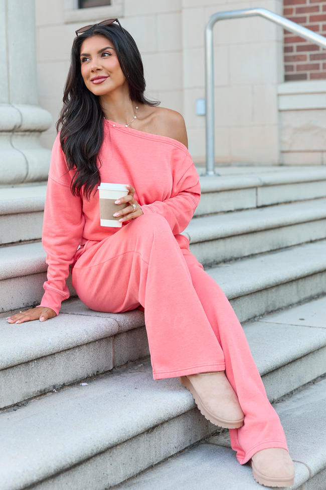Learn As You Go Coral Off The Shoulder Sweatshirt
