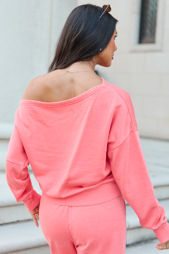 Learn As You Go Coral Off The Shoulder Sweatshirt