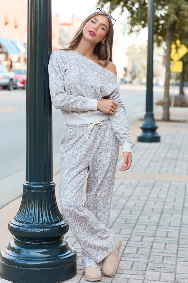 Learn As You Go Leopard Off The Shoulder Fleece Sweatshirt
