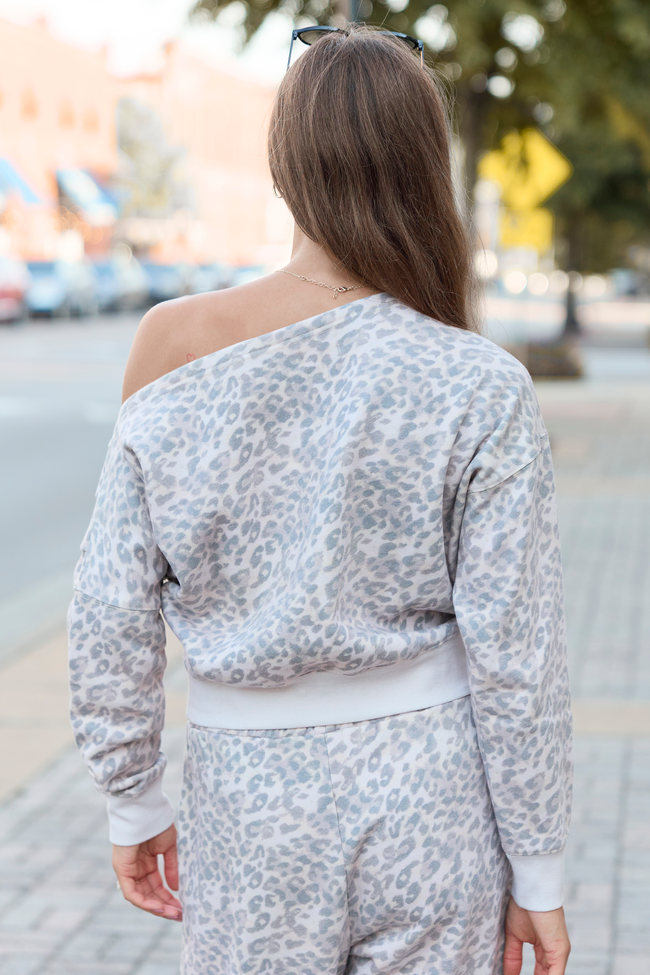 Learn As You Go Leopard Off The Shoulder Fleece Sweatshirt