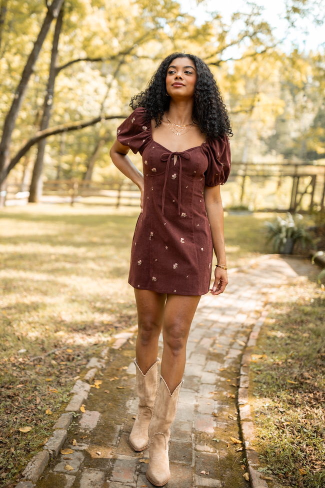Leigh Brown Floral Embroidered Mini Dress FINAL SALE