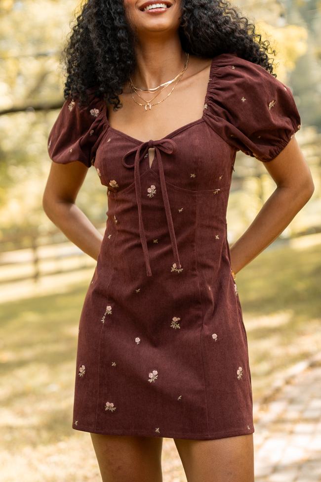 Leigh Brown Floral Embroidered Mini Dress FINAL SALE