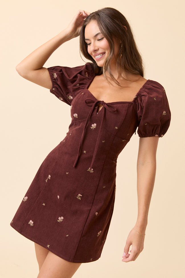Leigh Brown Floral Embroidered Mini Dress FINAL SALE