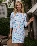 The lifestyle view of the Southern Tide Leira Printed Dress by Southern Tide - Classic White