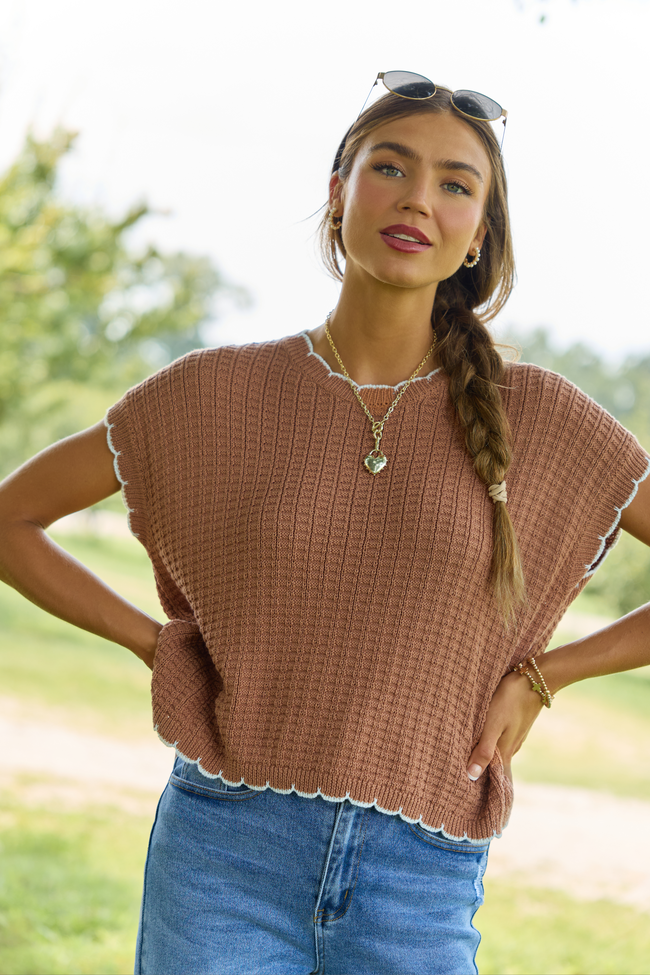 Lenny Brown Scallop Trim Top