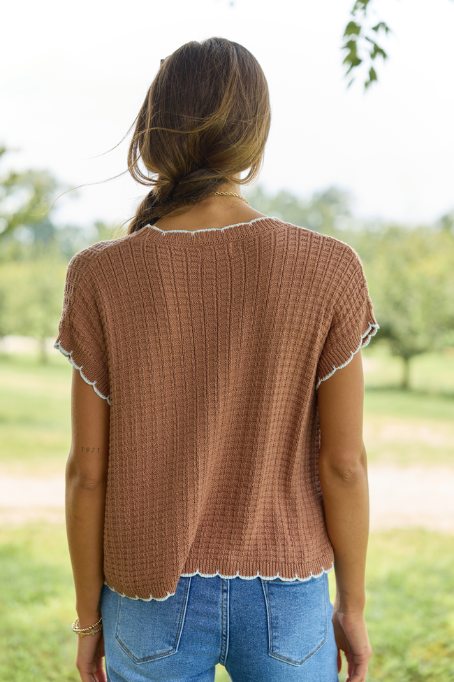 Lenny Brown Scallop Trim Top