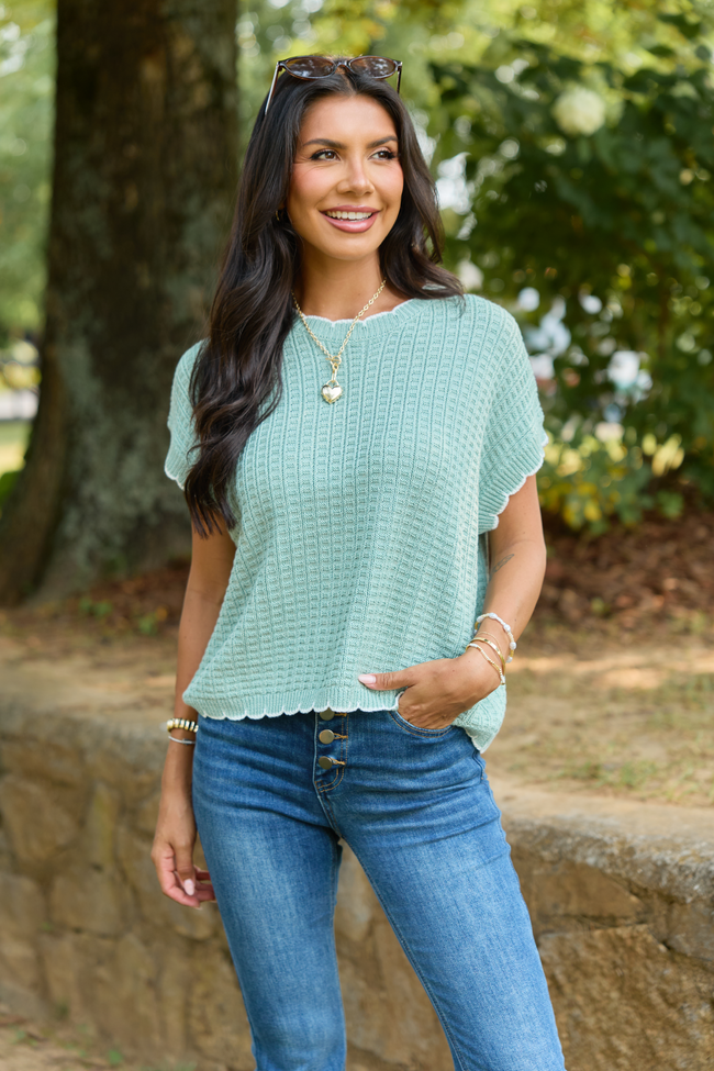 Lenny Sage Scallop Trim Top