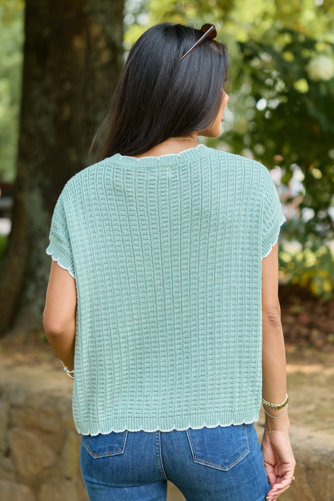 Lenny Sage Scallop Trim Top