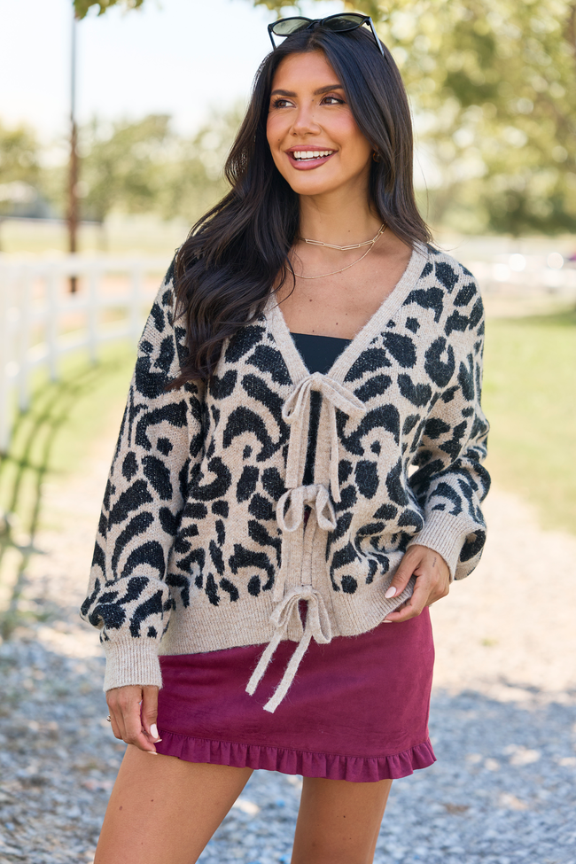 Leopard Refined Front Tie Cardigan