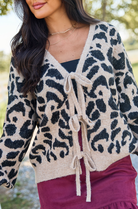 Leopard Refined Front Tie Cardigan