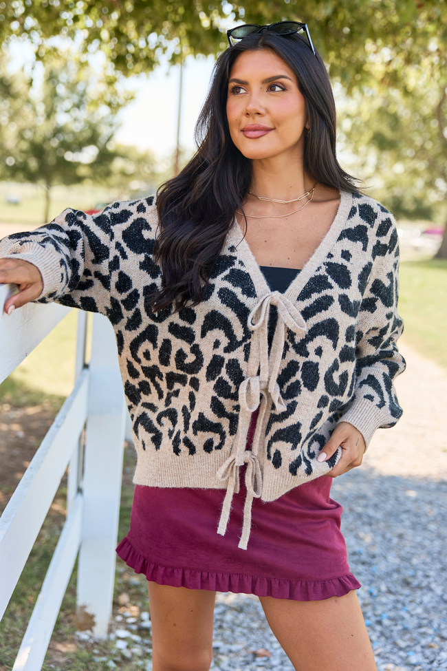 Leopard Refined Front Tie Cardigan
