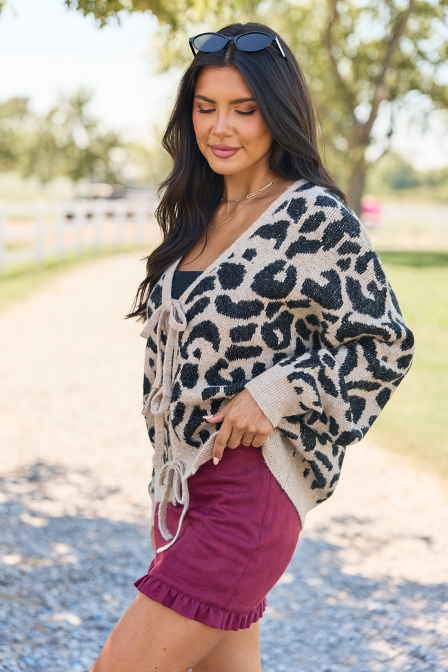 Leopard Refined Front Tie Cardigan