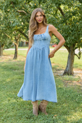 Let’s Be Honest Chambray Sleeveless Corset Maxi Dress SALE