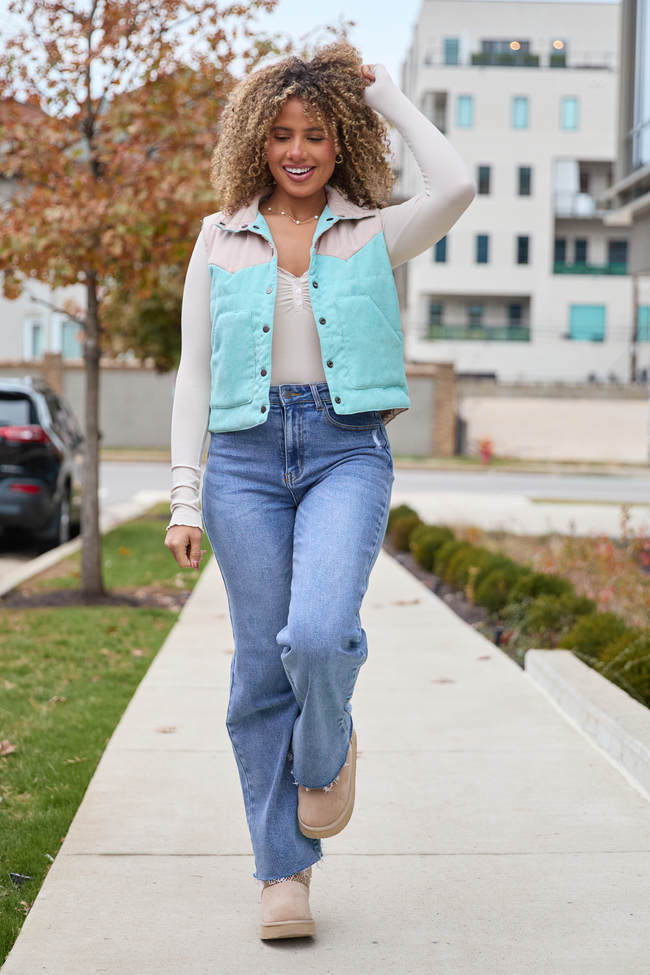 Liam Sea Green Corduroy Snap Up Vest FINAL SALE