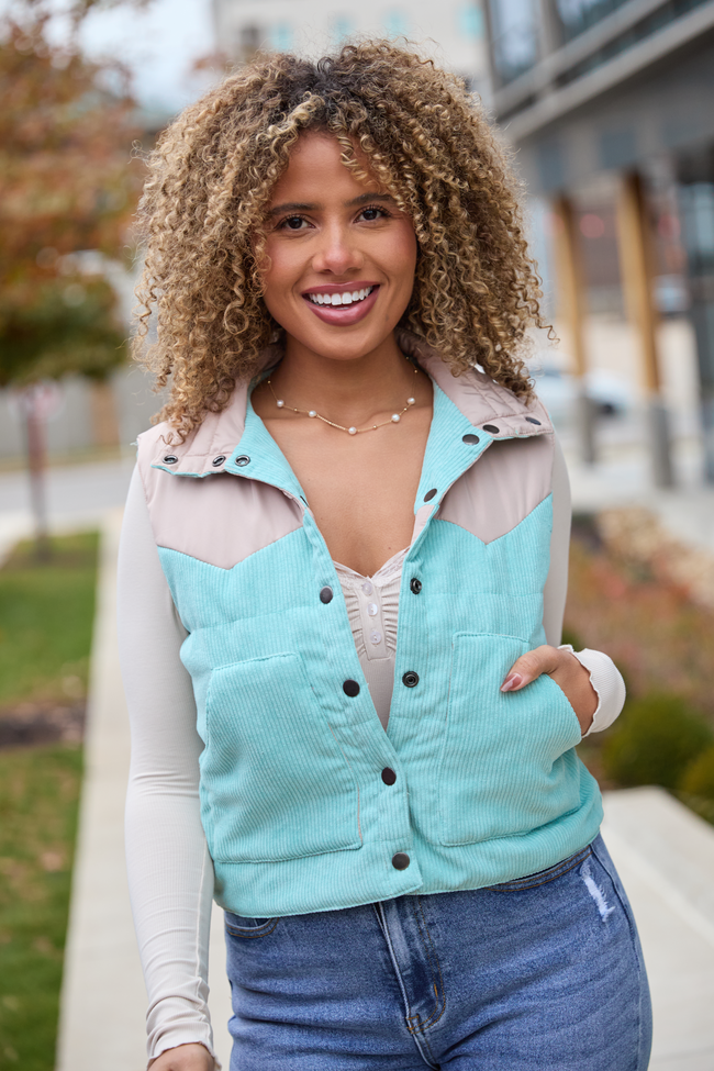 Liam Sea Green Corduroy Snap Up Vest FINAL SALE