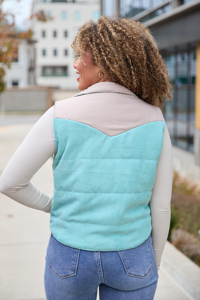 Liam Sea Green Corduroy Snap Up Vest FINAL SALE