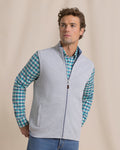 The front view of the Southern Tide Lightweight Knit Heather Reversible Vest by Southern Tide - Heather Anchor Grey