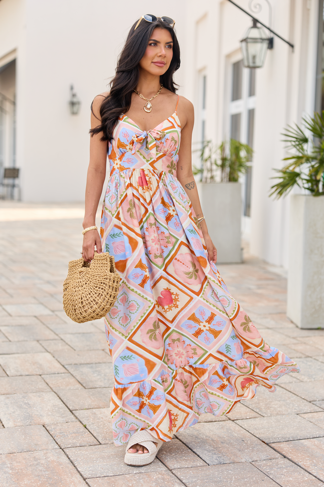 Lila Natural Beach Print Maxi Dress