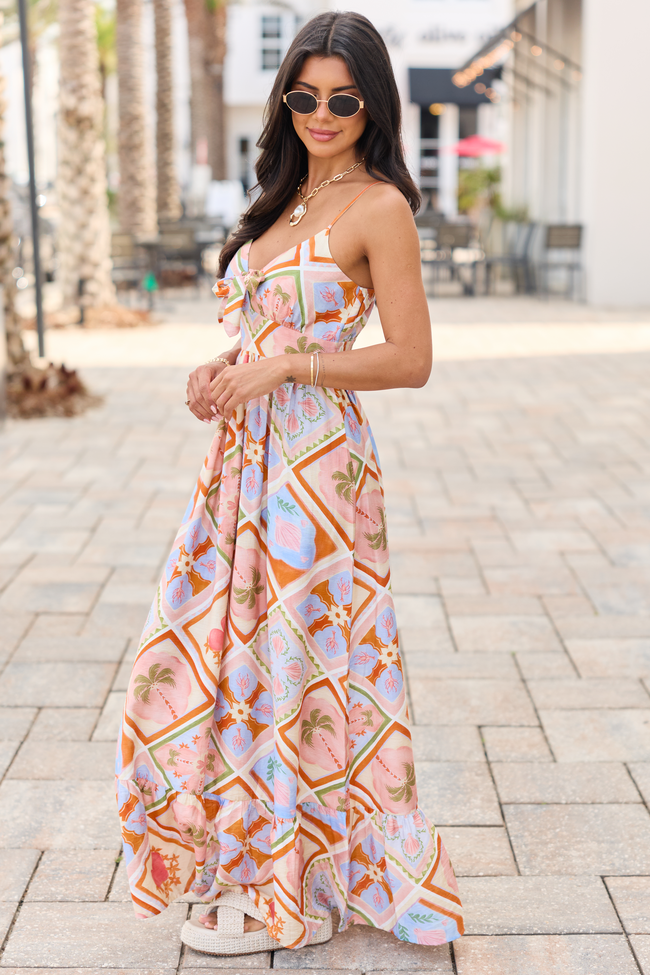 Lila Natural Beach Print Maxi Dress
