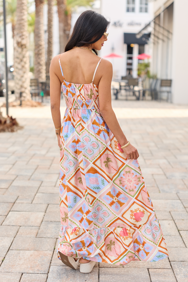 Lila Natural Beach Print Maxi Dress