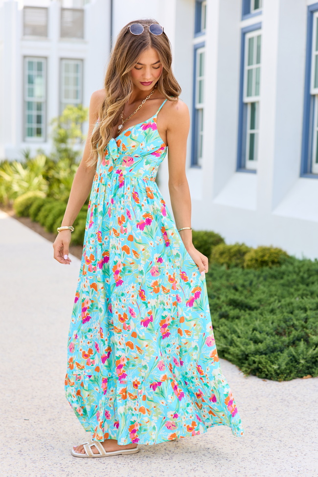Lila Turquiose Floral Maxi Dress