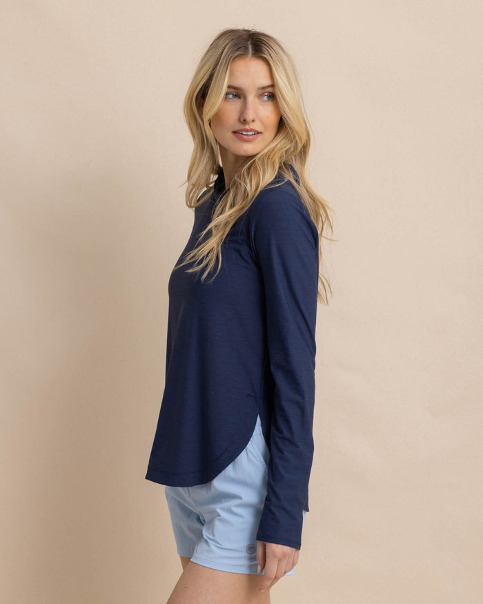 The front view of the Southern Tide Linley brrr illiant Performance Hoodie by Southern Tide - Nautical Navy