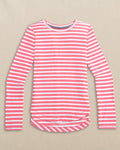 The front view of the Southern Tide Linley Stripe Coastal Breeze® Performance Crew by Southern Tide - Island Pink