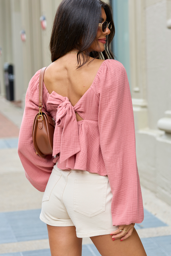 Liora Mauve Tie Back Peplum Top