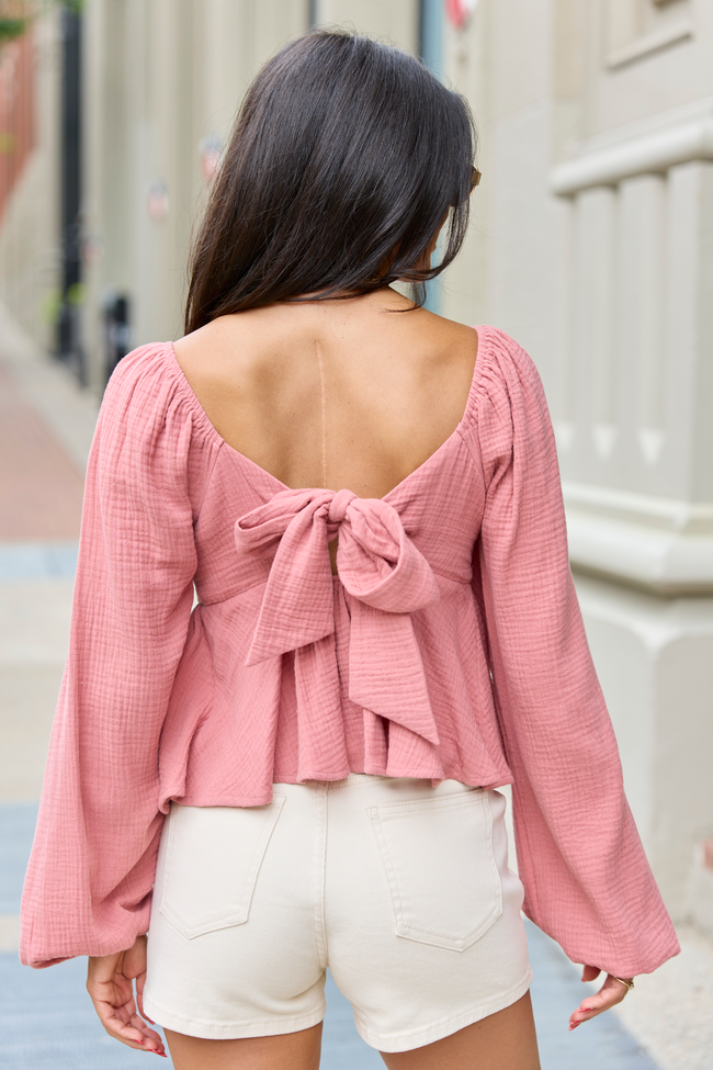 Liora Mauve Tie Back Peplum Top