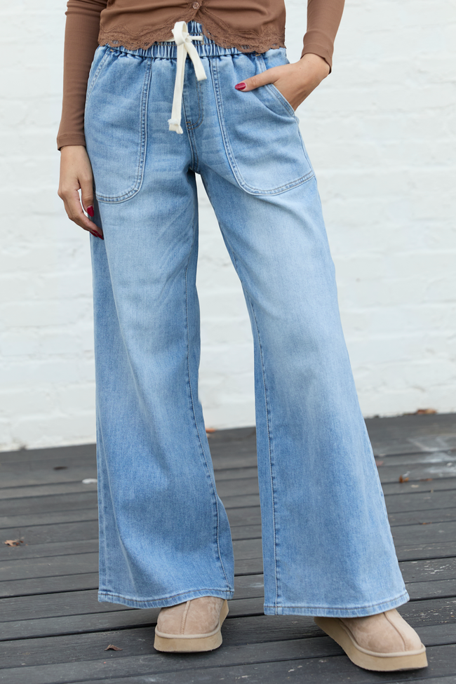 Lottie Wide Leg Cropped Tie Jeans FINAL SALE
