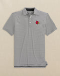 The front view of the Southern Tide Louisville Cardinals brrr°®-eeze Meadowbrook Stripe Polo by Southern Tide - Caviar Black