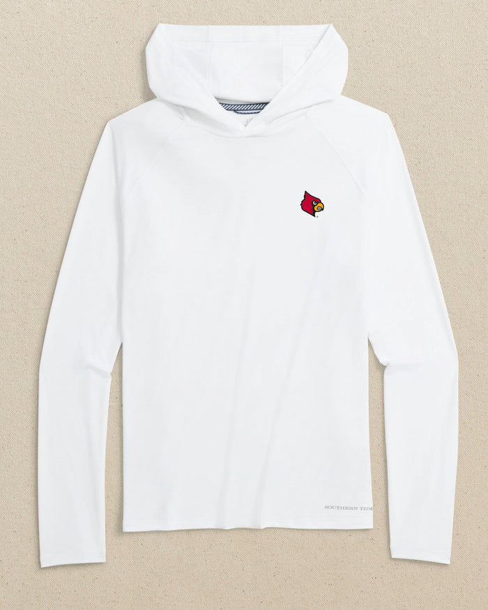 The front view of the Southern Tide Louisville Cardinals brrr°®-illiant Performance Hoodie by Southern Tide - Classic White