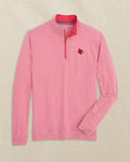 The front view of the Southern Tide Louisville Cardinals Cruiser Micro-Stripe Quarter Zip by Southern Tide - Heather Varsity Red